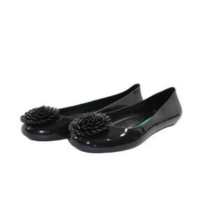 Oka-B Lucille Rubber Jellies Slip-On Ballet Flats with Beaded Flower on Toe